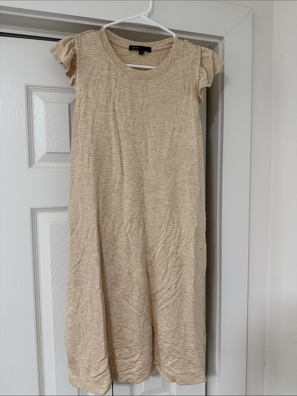 Gibson Light Cream Ruffle Sleeve Midi Dress
